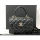 Chanel Quilted Top Handle Flap Bag Black Lambskin Champagne Gold Hardware A92236 Plate K81cp2n4 Hand