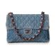 CHANEL VINTAGE QUILTED DENIM TORTOISE CHAIN JUMBO FLAP SHOULDER BAG