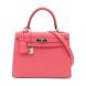 Hermes Chevre Leather Kelly 25 Silver Hand-turn Shoulder Bag Rose Lipstick_powder Red 2way Shoulder 