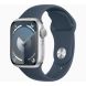 Apple Watch Series 9 GPS 41mm Silver Aluminum Case with Storm Blue Sport Band - M/L