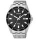 Mens Quartz Silver-Tone Stainless Steel Watch Black Dial