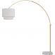 Arched Floor Lamp in Brushed Gold with Adjustable Height/Width, White Marble Base, and 2-Tiered Fabr