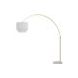 Arched Floor Lamp in Brushed Gold with Adjustable Height/Width, White Marble Base, and 2-Tiered Fabr